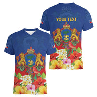 Second Empire of Haiti 1849-1859 Personalized Women V-Neck T-Shirt Tropical Hibiscus Flowers