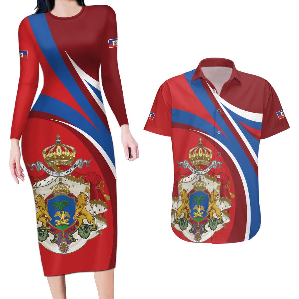 Second Empire of Haiti Personalized Couples Matching Long Sleeve Bodycon Dress and Hawaiian Shirt Imperial Flag of Haiti 1849-1859