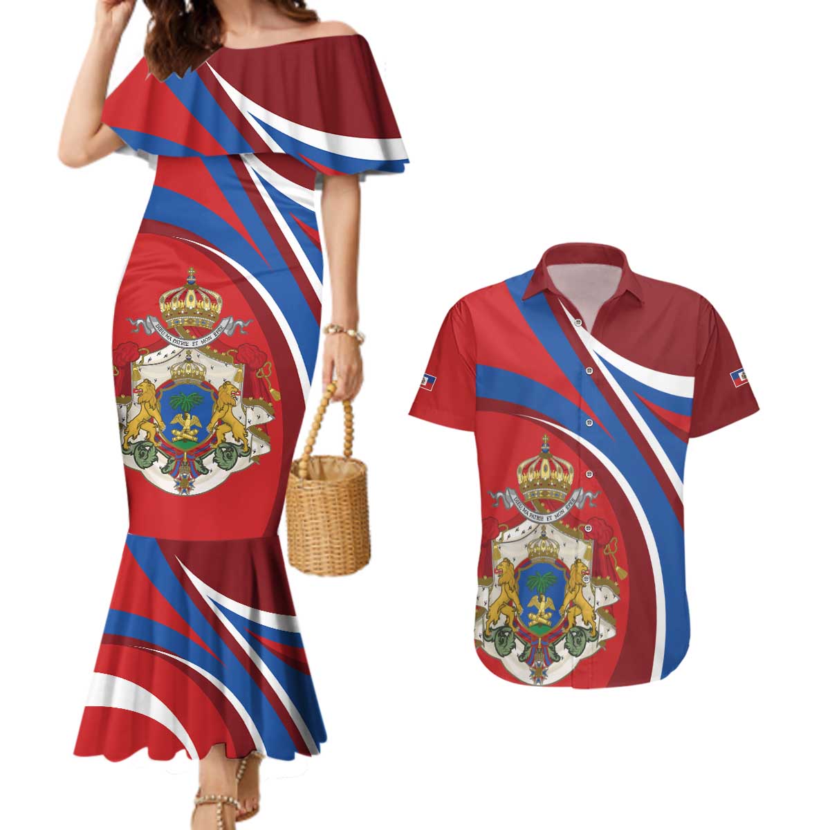 Second Empire of Haiti Personalized Couples Matching Mermaid Dress and Hawaiian Shirt Imperial Flag of Haiti 1849-1859