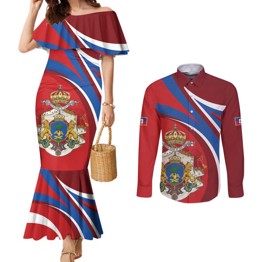Second Empire of Haiti Personalized Couples Matching Mermaid Dress and Long Sleeve Button Shirt Imperial Flag of Haiti 1849-1859