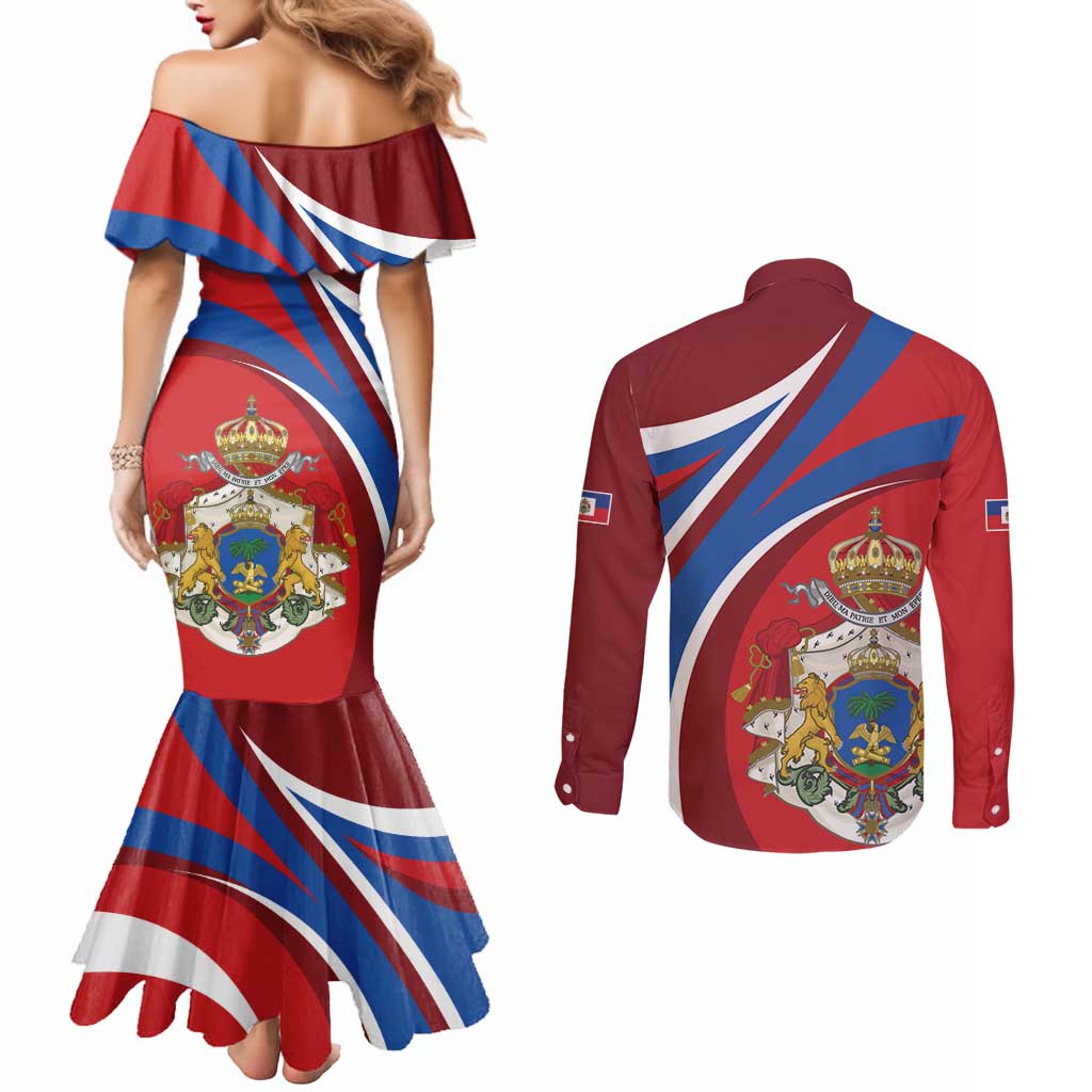 Second Empire of Haiti Personalized Couples Matching Mermaid Dress and Long Sleeve Button Shirt Imperial Flag of Haiti 1849-1859