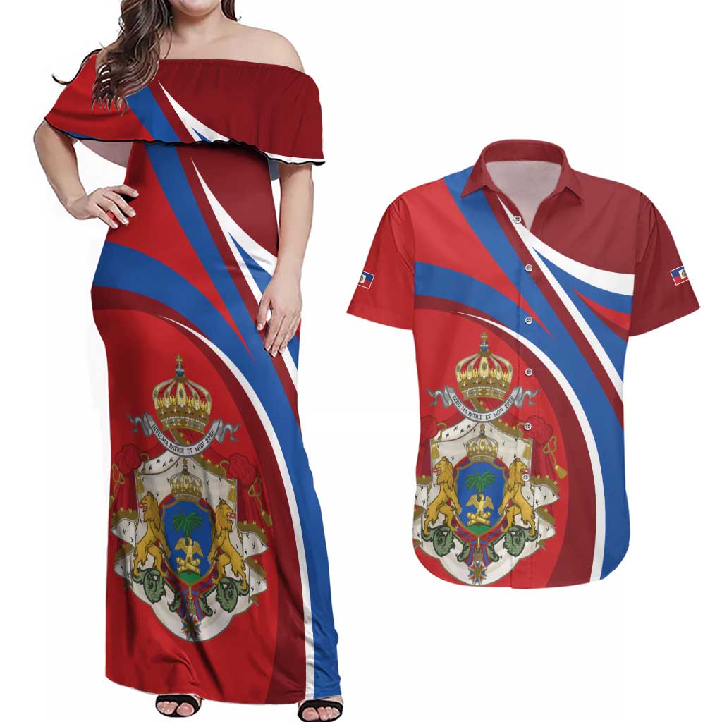 Second Empire of Haiti Personalized Couples Matching Off Shoulder Maxi Dress and Hawaiian Shirt Imperial Flag of Haiti 1849-1859