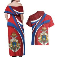 Second Empire of Haiti Personalized Couples Matching Off Shoulder Maxi Dress and Hawaiian Shirt Imperial Flag of Haiti 1849-1859