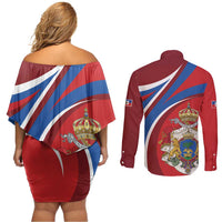 Second Empire of Haiti Personalized Couples Matching Off Shoulder Short Dress and Long Sleeve Button Shirt Imperial Flag of Haiti 1849-1859