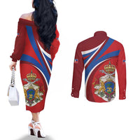 Second Empire of Haiti Personalized Couples Matching Off The Shoulder Long Sleeve Dress and Long Sleeve Button Shirt Imperial Flag of Haiti 1849-1859