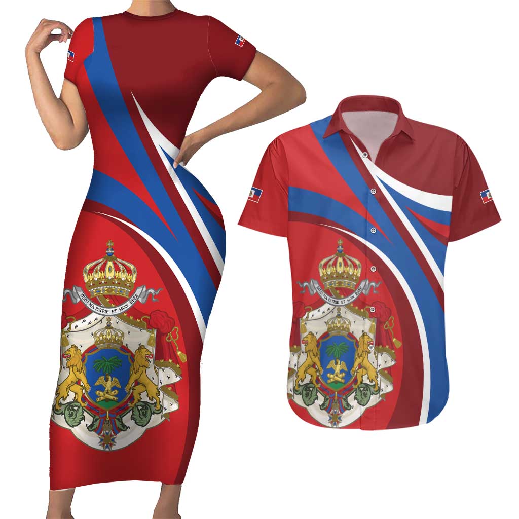 Second Empire of Haiti Personalized Couples Matching Short Sleeve Bodycon Dress and Hawaiian Shirt Imperial Flag of Haiti 1849-1859