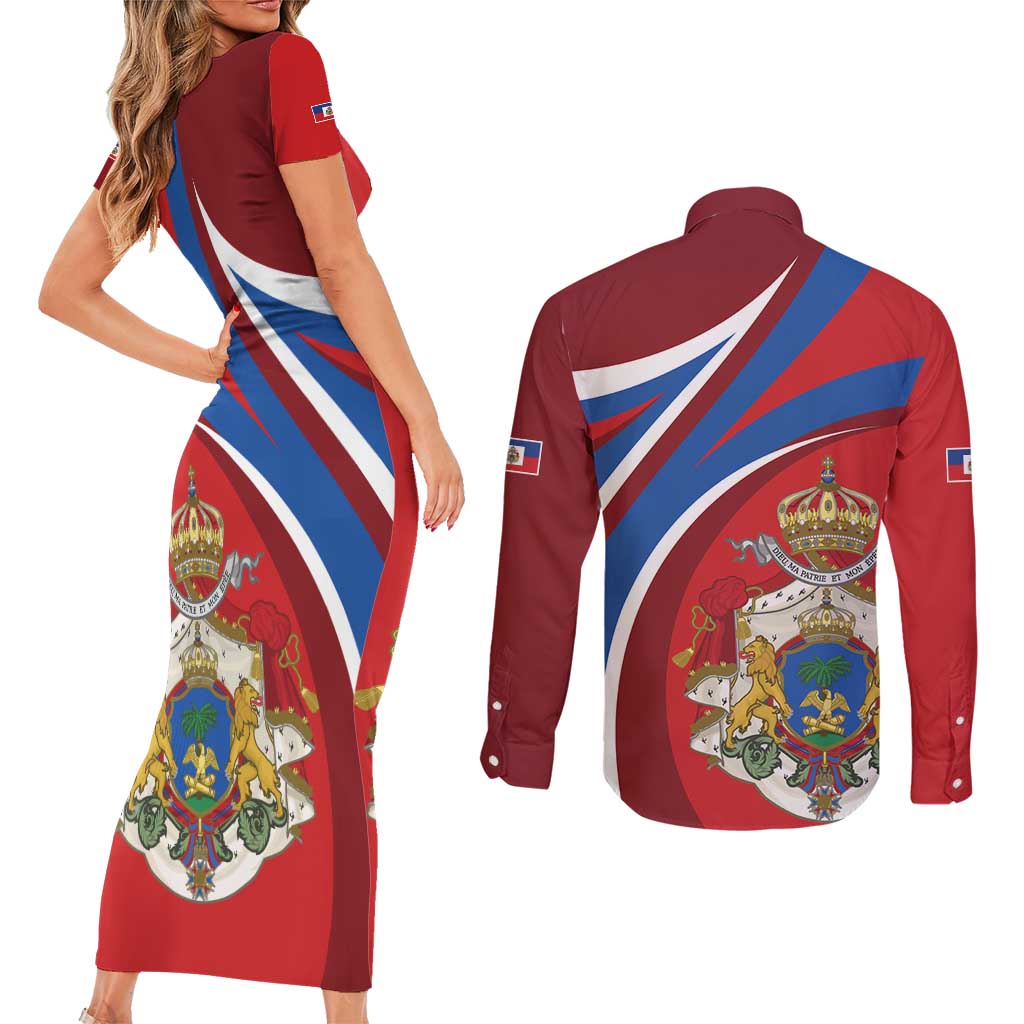 Second Empire of Haiti Personalized Couples Matching Short Sleeve Bodycon Dress and Long Sleeve Button Shirt Imperial Flag of Haiti 1849-1859
