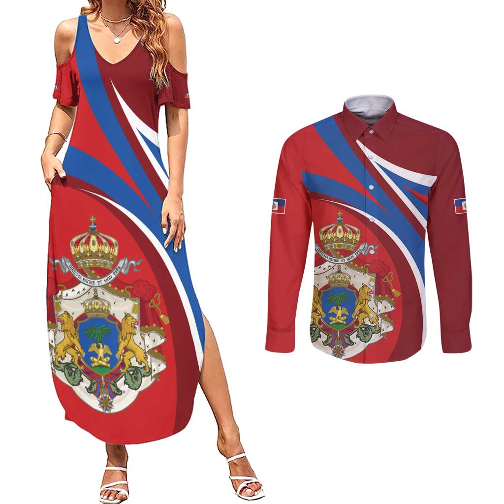 Second Empire of Haiti Personalized Couples Matching Summer Maxi Dress and Long Sleeve Button Shirt Imperial Flag of Haiti 1849-1859