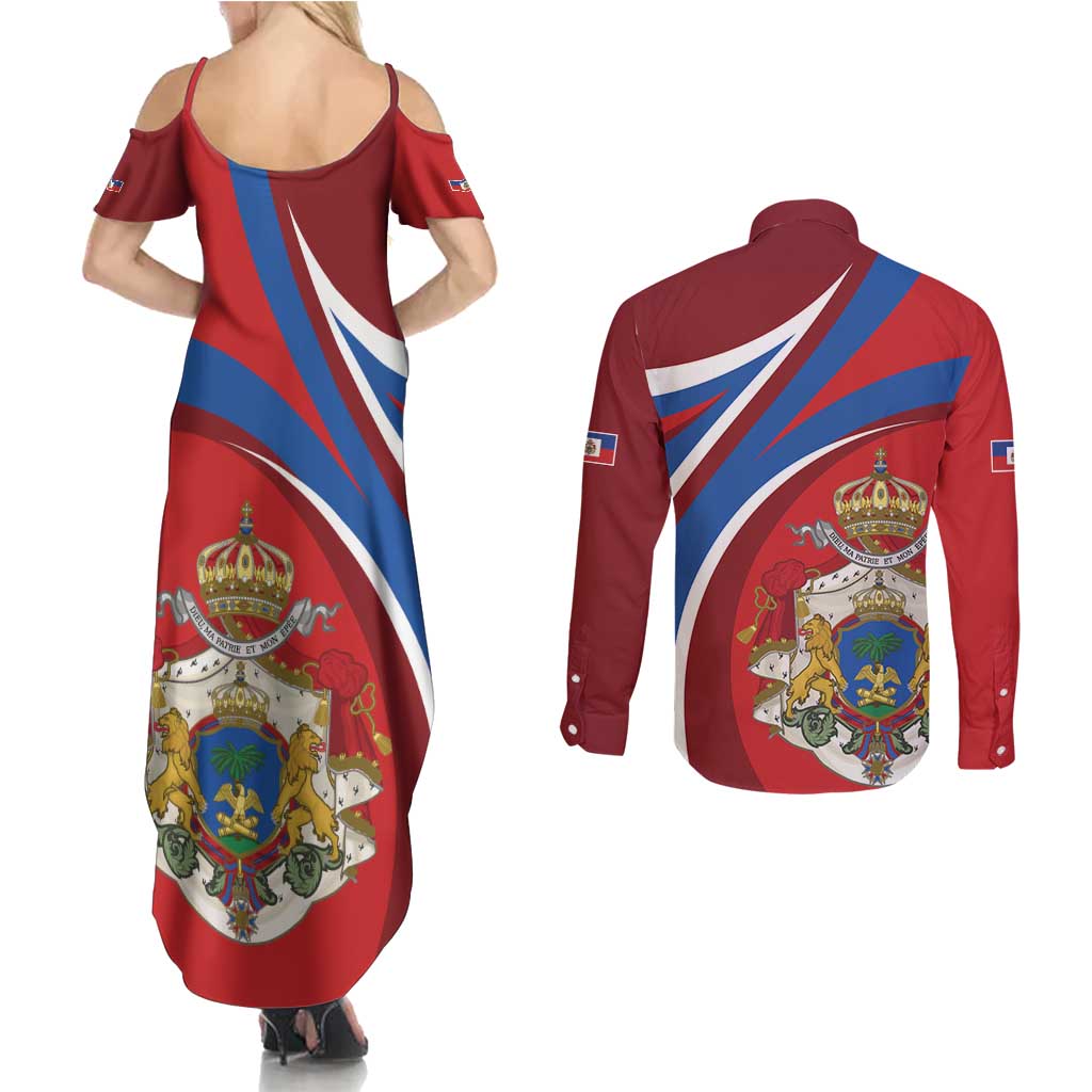 Second Empire of Haiti Personalized Couples Matching Summer Maxi Dress and Long Sleeve Button Shirt Imperial Flag of Haiti 1849-1859