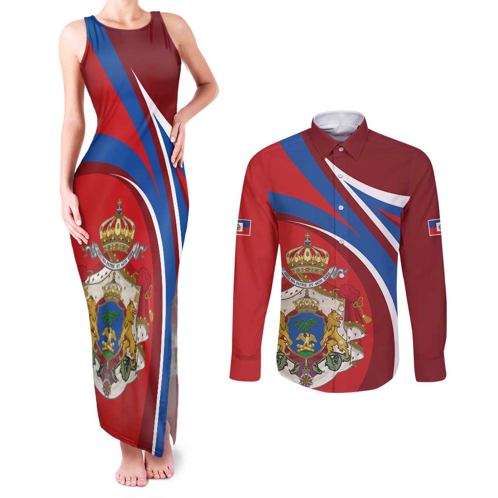 Second Empire of Haiti Personalized Couples Matching Tank Maxi Dress and Long Sleeve Button Shirt Imperial Flag of Haiti 1849-1859