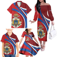 Second Empire of Haiti Personalized Family Matching Off The Shoulder Long Sleeve Dress and Hawaiian Shirt Imperial Flag of Haiti 1849-1859