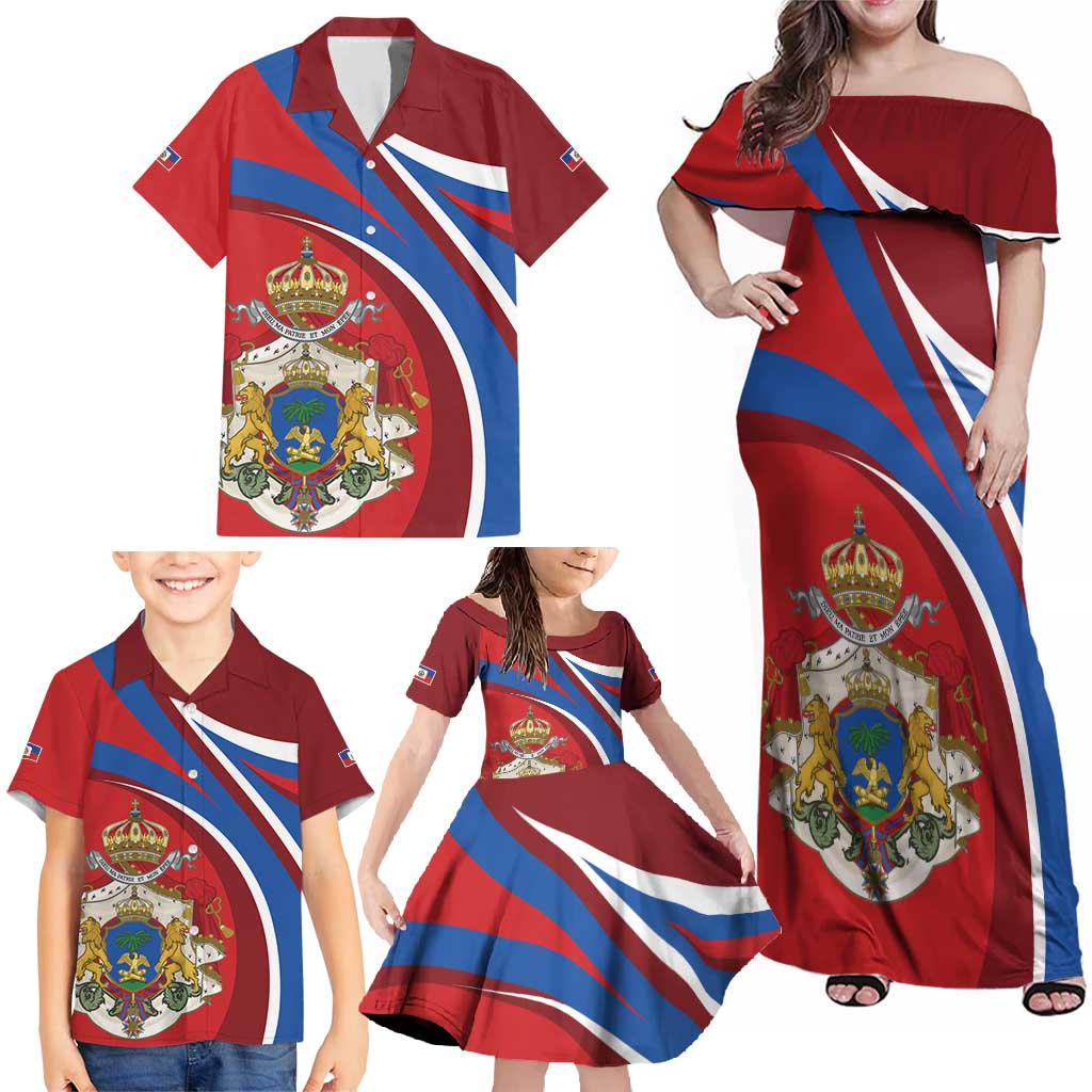 Second Empire of Haiti Personalized Family Matching Off Shoulder Maxi Dress and Hawaiian Shirt Imperial Flag of Haiti 1849-1859