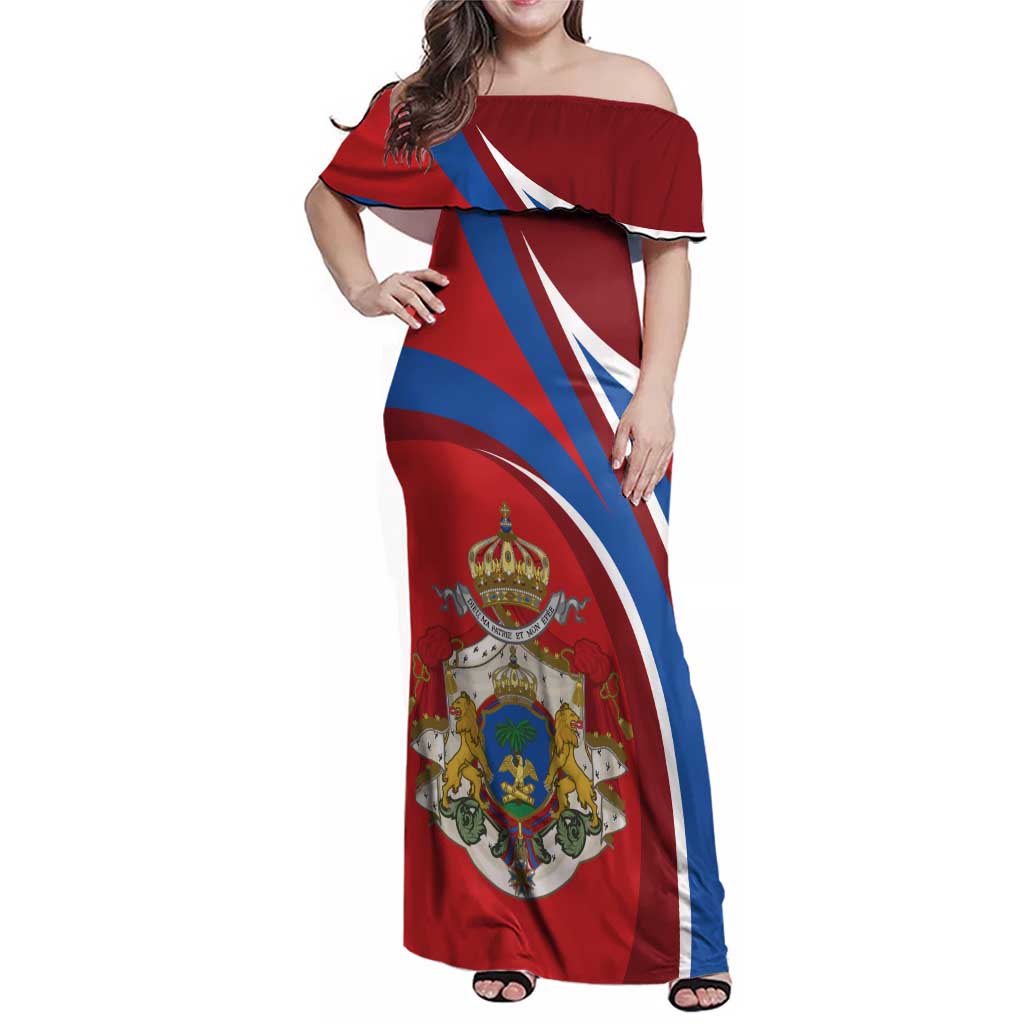 Second Empire of Haiti Personalized Family Matching Off Shoulder Maxi Dress and Hawaiian Shirt Imperial Flag of Haiti 1849-1859