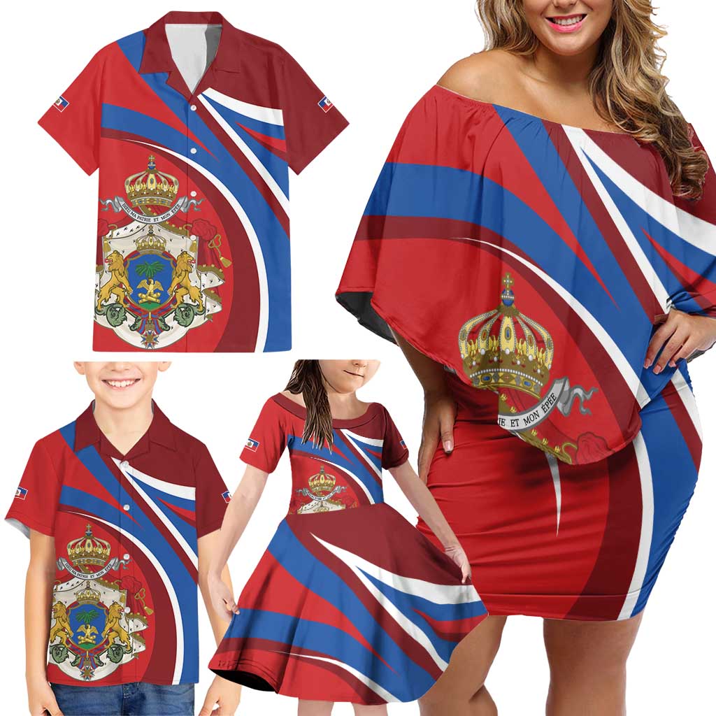 Second Empire of Haiti Personalized Family Matching Off Shoulder Short Dress and Hawaiian Shirt Imperial Flag of Haiti 1849-1859