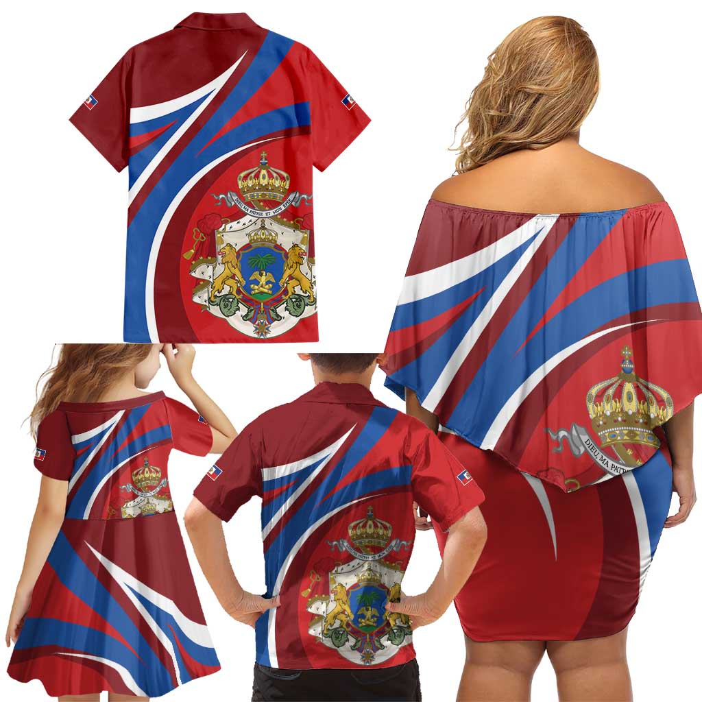 Second Empire of Haiti Personalized Family Matching Off Shoulder Short Dress and Hawaiian Shirt Imperial Flag of Haiti 1849-1859