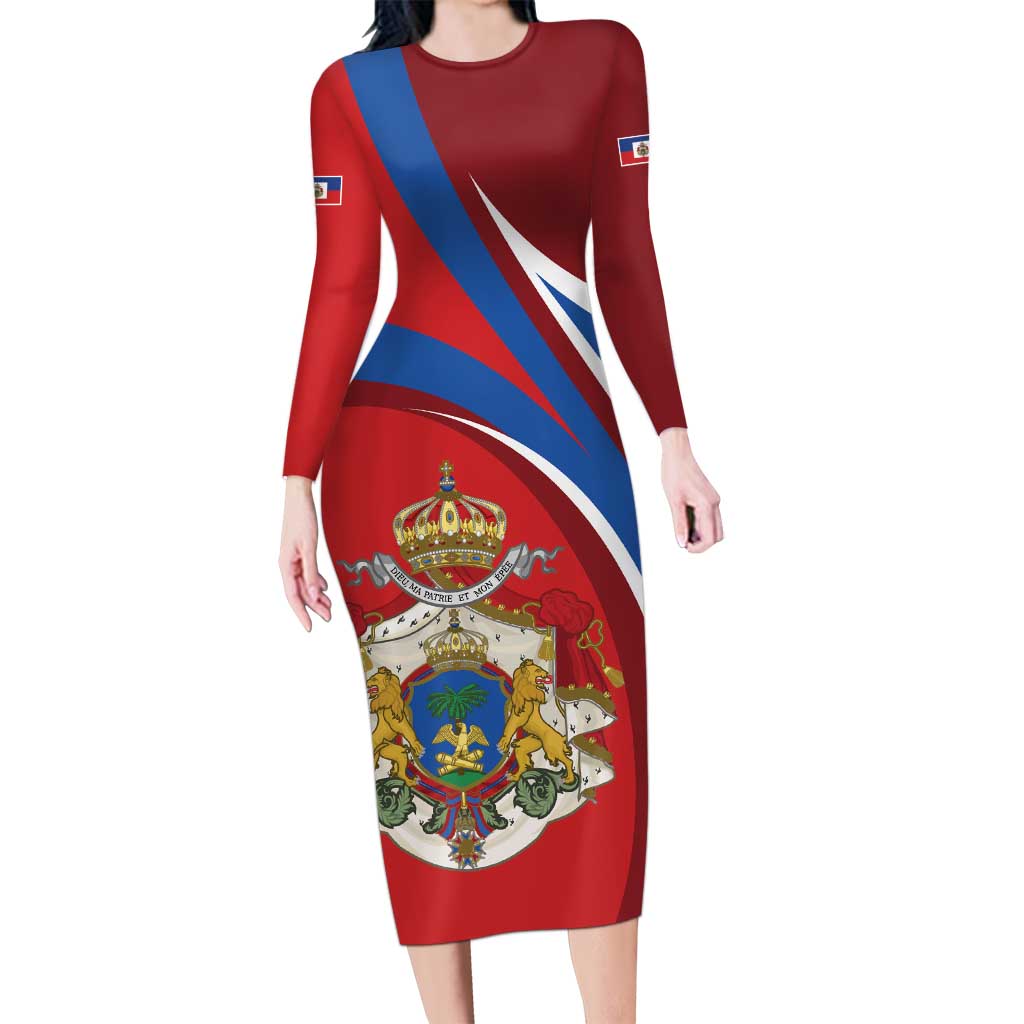 Second Empire of Haiti Personalized Long Sleeve Bodycon Dress Imperial Flag of Haiti 1849-1859