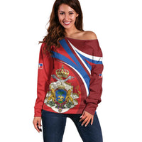 Second Empire of Haiti Personalized Off Shoulder Sweater Imperial Flag of Haiti 1849-1859