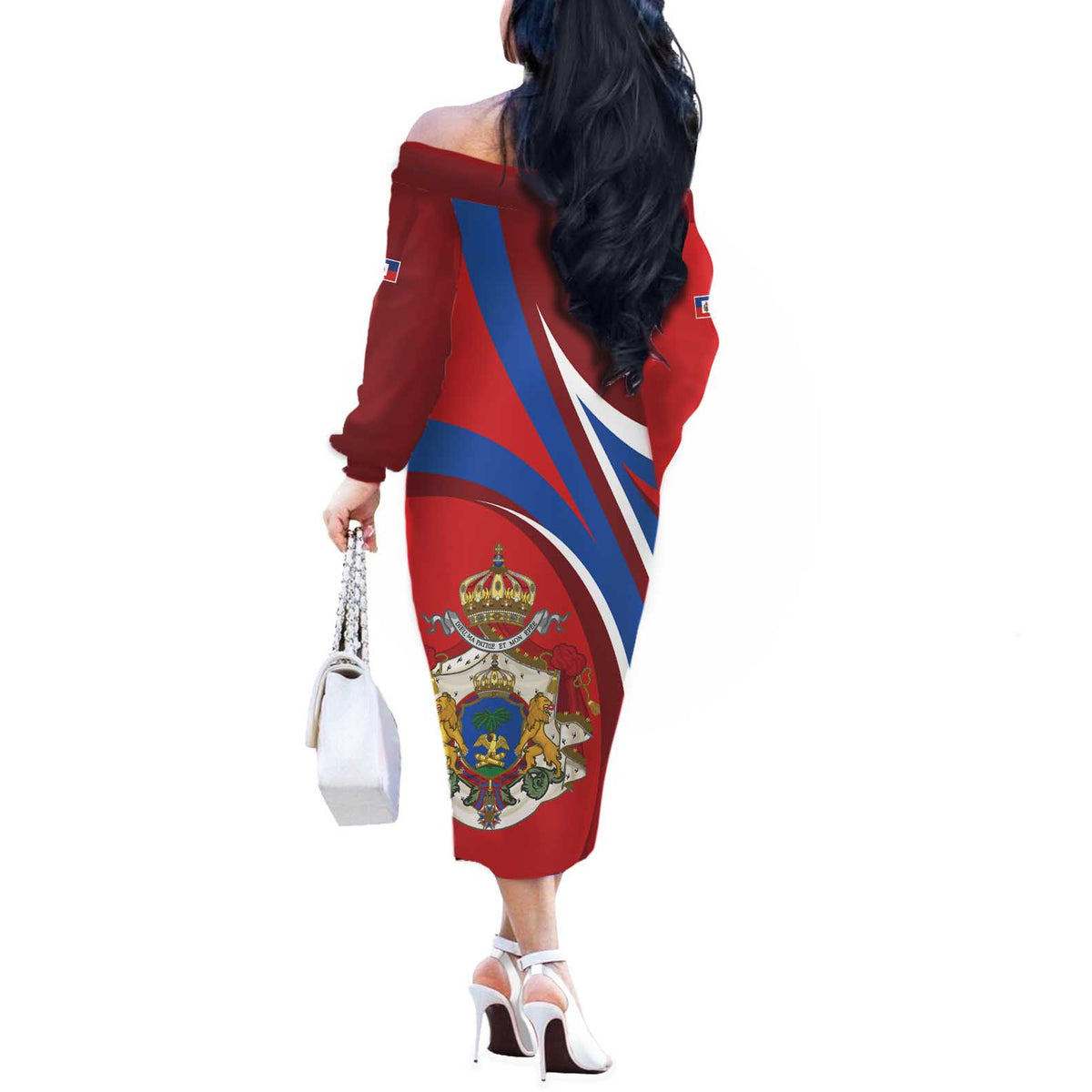 Second Empire of Haiti Personalized Off The Shoulder Long Sleeve Dress Imperial Flag of Haiti 1849-1859