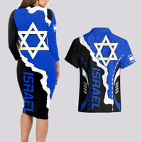 Israel Couples Matching Long Sleeve Bodycon Dress and Hawaiian Shirt Stars of David Sporty Style LT9 - Wonder Print Shop