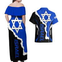 Israel Couples Matching Off Shoulder Maxi Dress and Hawaiian Shirt Stars of David Sporty Style LT9 - Wonder Print Shop