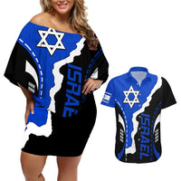Israel Couples Matching Off Shoulder Short Dress and Hawaiian Shirt Stars of David Sporty Style LT9 - Wonder Print Shop