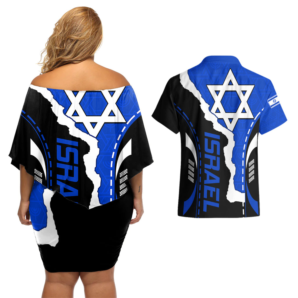 Israel Couples Matching Off Shoulder Short Dress and Hawaiian Shirt Stars of David Sporty Style LT9 - Wonder Print Shop