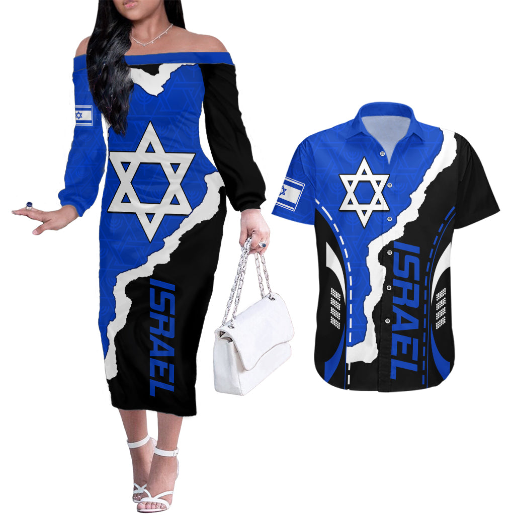 israel-couples-matching-off-the-shoulder-long-sleeve-dress-and-hawaiian-shirt-stars-of-david-sporty-style