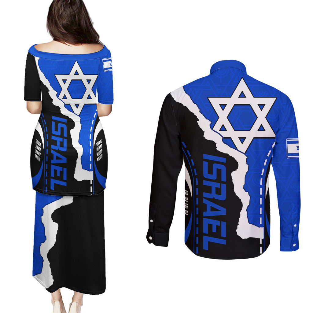 Israel Couples Matching Puletasi Dress and Long Sleeve Button Shirts Stars of David Sporty Style LT9 - Wonder Print Shop