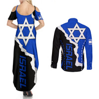 Israel Couples Matching Summer Maxi Dress and Long Sleeve Button Shirts Stars of David Sporty Style LT9 - Wonder Print Shop