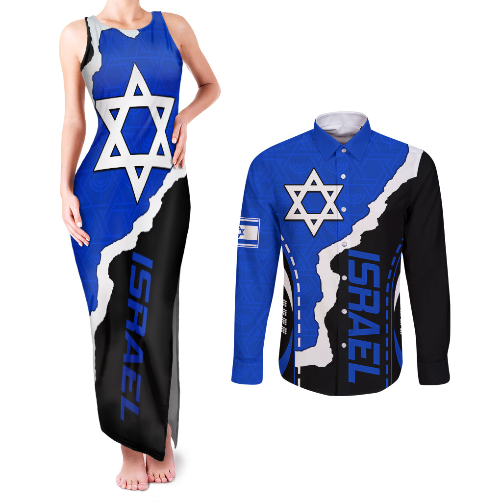 israel-couples-matching-tank-maxi-dress-and-long-sleeve-button-shirts-stars-of-david-sporty-style