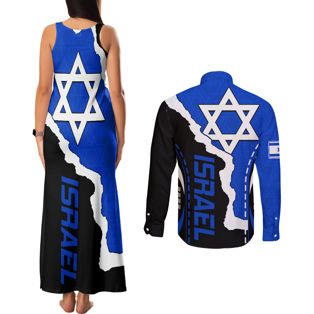 Israel Couples Matching Tank Maxi Dress and Long Sleeve Button Shirts Stars of David Sporty Style LT9 - Wonder Print Shop
