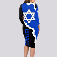 Israel Long Sleeve Bodycon Dress Stars of David Sporty Style - Wonder Print Shop