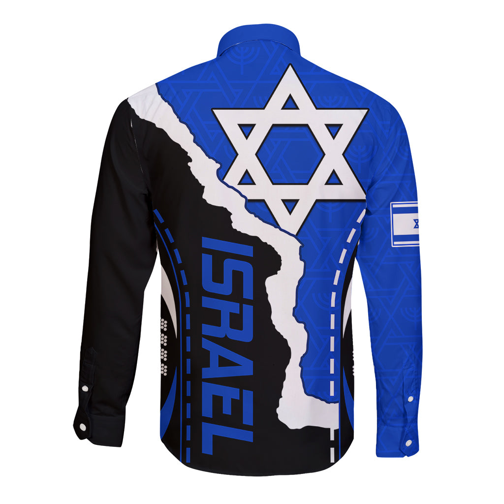 Israel Long Sleeve Button Shirt Stars of David Sporty Style - Wonder Print Shop