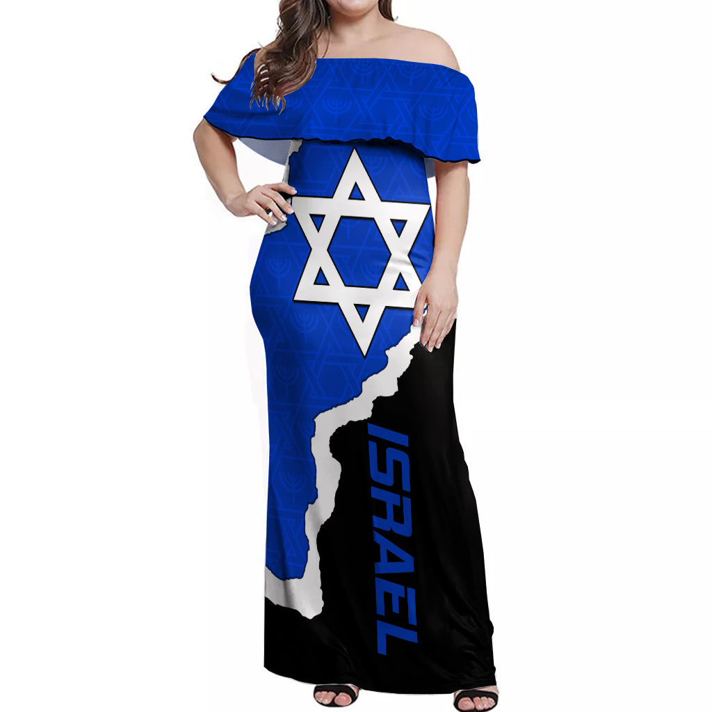 Israel Off Shoulder Maxi Dress Stars of David Sporty Style - Wonder Print Shop