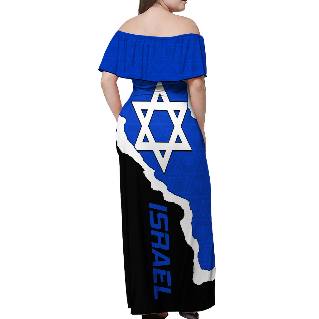 Israel Off Shoulder Maxi Dress Stars of David Sporty Style - Wonder Print Shop