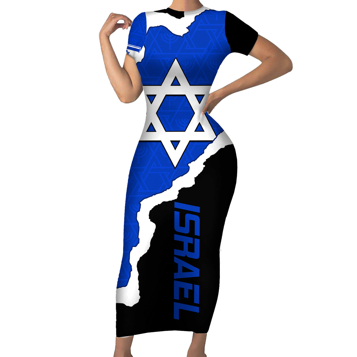Israel Short Sleeve Bodycon Dress Stars of David Sporty Style - Wonder Print Shop