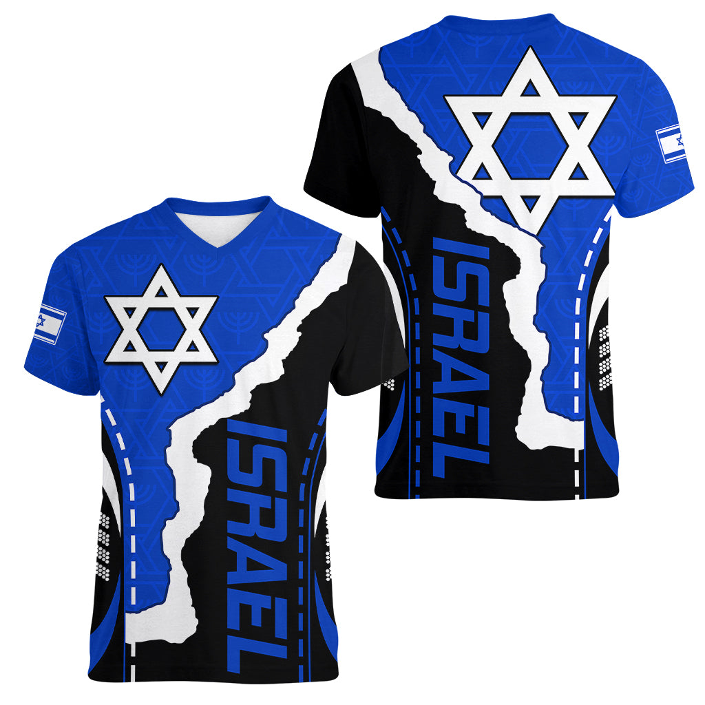 Israel Women V Neck T Shirt Stars of David Sporty Style - Wonder Print Shop