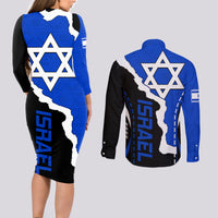 Custom Israel Couples Matching Long Sleeve Bodycon Dress and Long Sleeve Button Shirts Stars of David Sporty Style LT9 - Wonder Print Shop