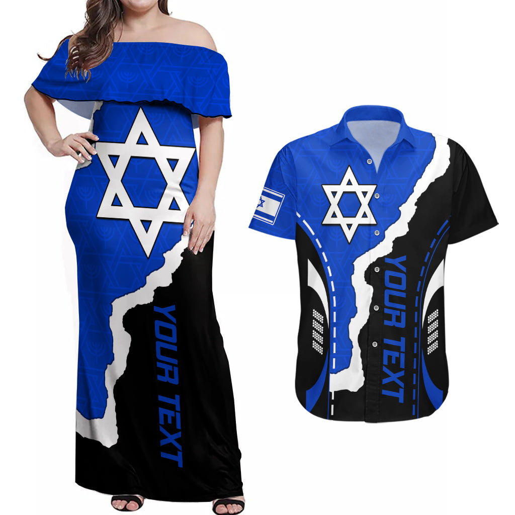 Custom Israel Couples Matching Off Shoulder Maxi Dress and Hawaiian Shirt Stars of David Sporty Style LT9 - Wonder Print Shop