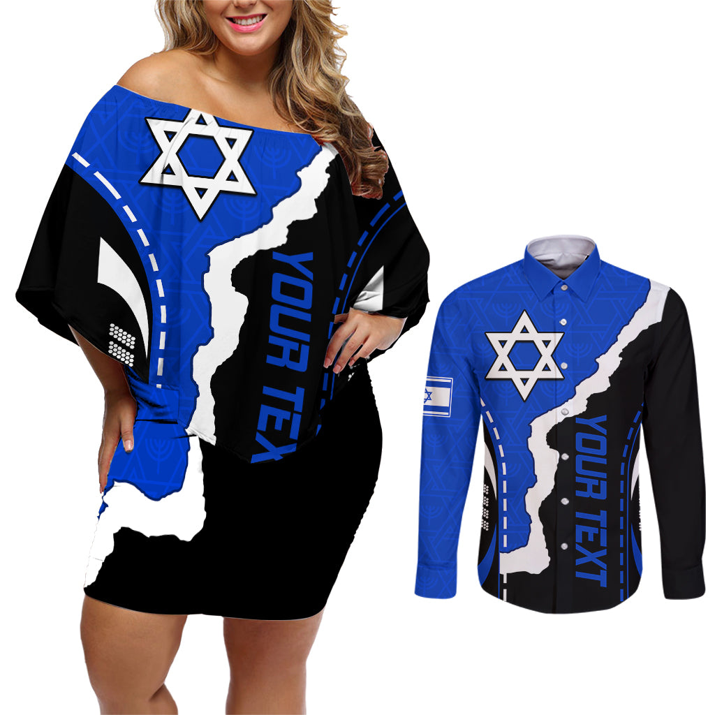 Custom Israel Couples Matching Off Shoulder Short Dress and Long Sleeve Button Shirts Stars of David Sporty Style LT9 - Wonder Print Shop