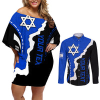 Custom Israel Couples Matching Off Shoulder Short Dress and Long Sleeve Button Shirts Stars of David Sporty Style LT9 - Wonder Print Shop