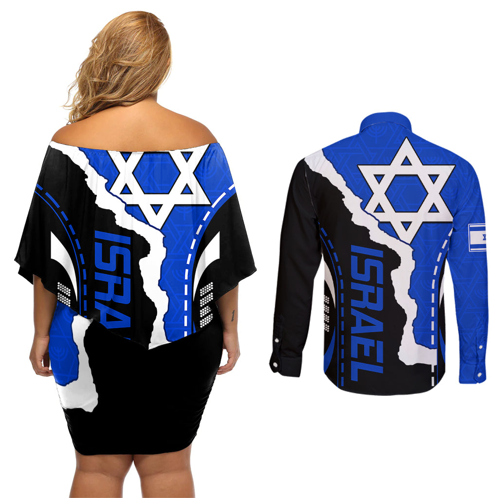 Custom Israel Couples Matching Off Shoulder Short Dress and Long Sleeve Button Shirts Stars of David Sporty Style LT9 - Wonder Print Shop