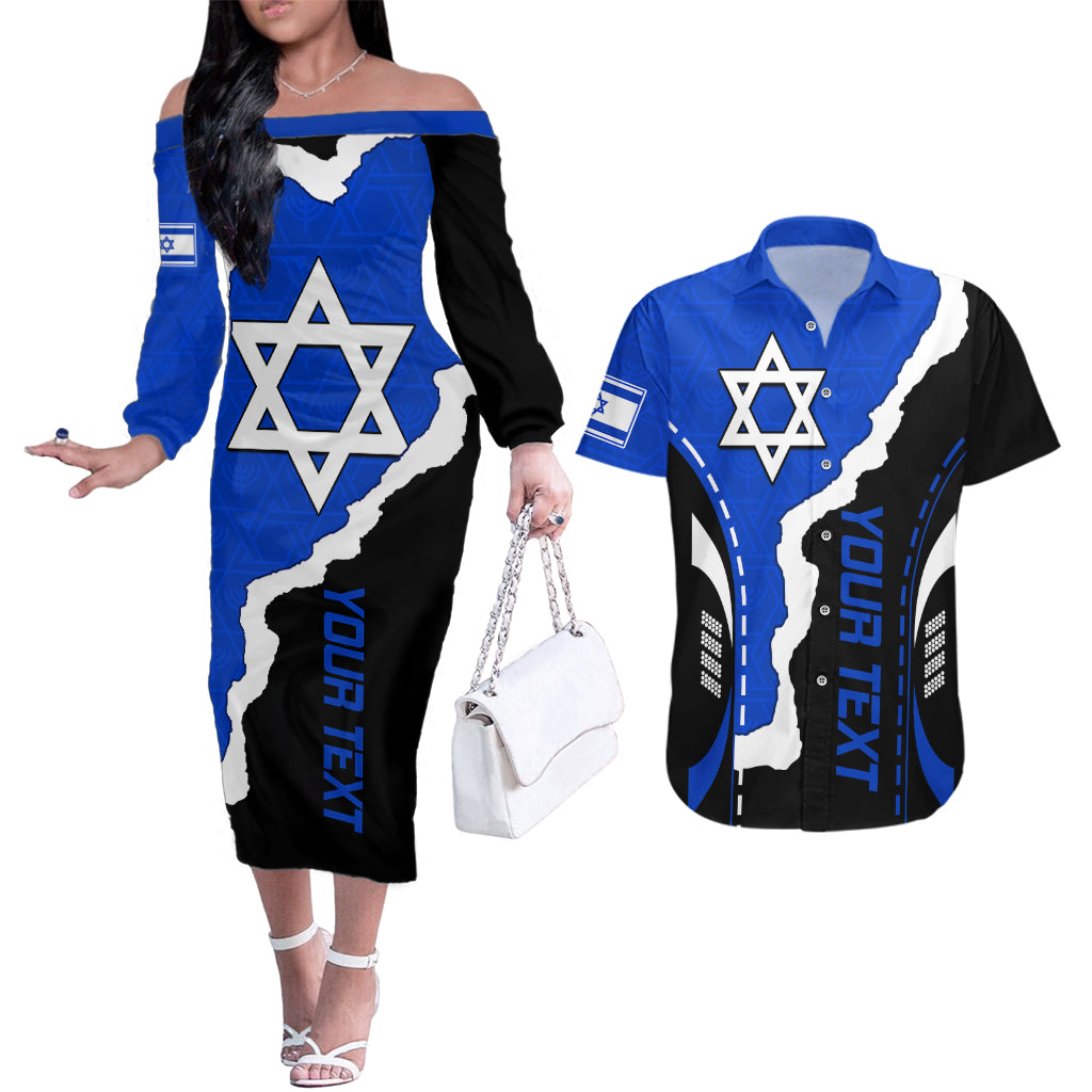 custom-israel-couples-matching-off-the-shoulder-long-sleeve-dress-and-hawaiian-shirt-stars-of-david-sporty-style