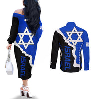 custom-israel-couples-matching-off-the-shoulder-long-sleeve-dress-and-long-sleeve-button-shirts-stars-of-david-sporty-style