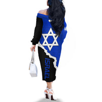 Custom Israel Off The Shoulder Long Sleeve Dress Stars of David Sporty Style - Wonder Print Shop