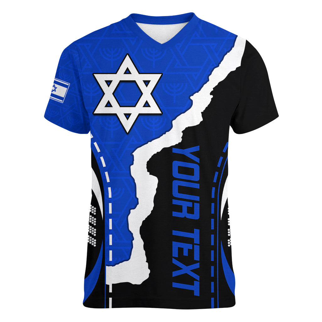 custom-israel-women-v-neck-t-shirt-stars-of-david-sporty-style
