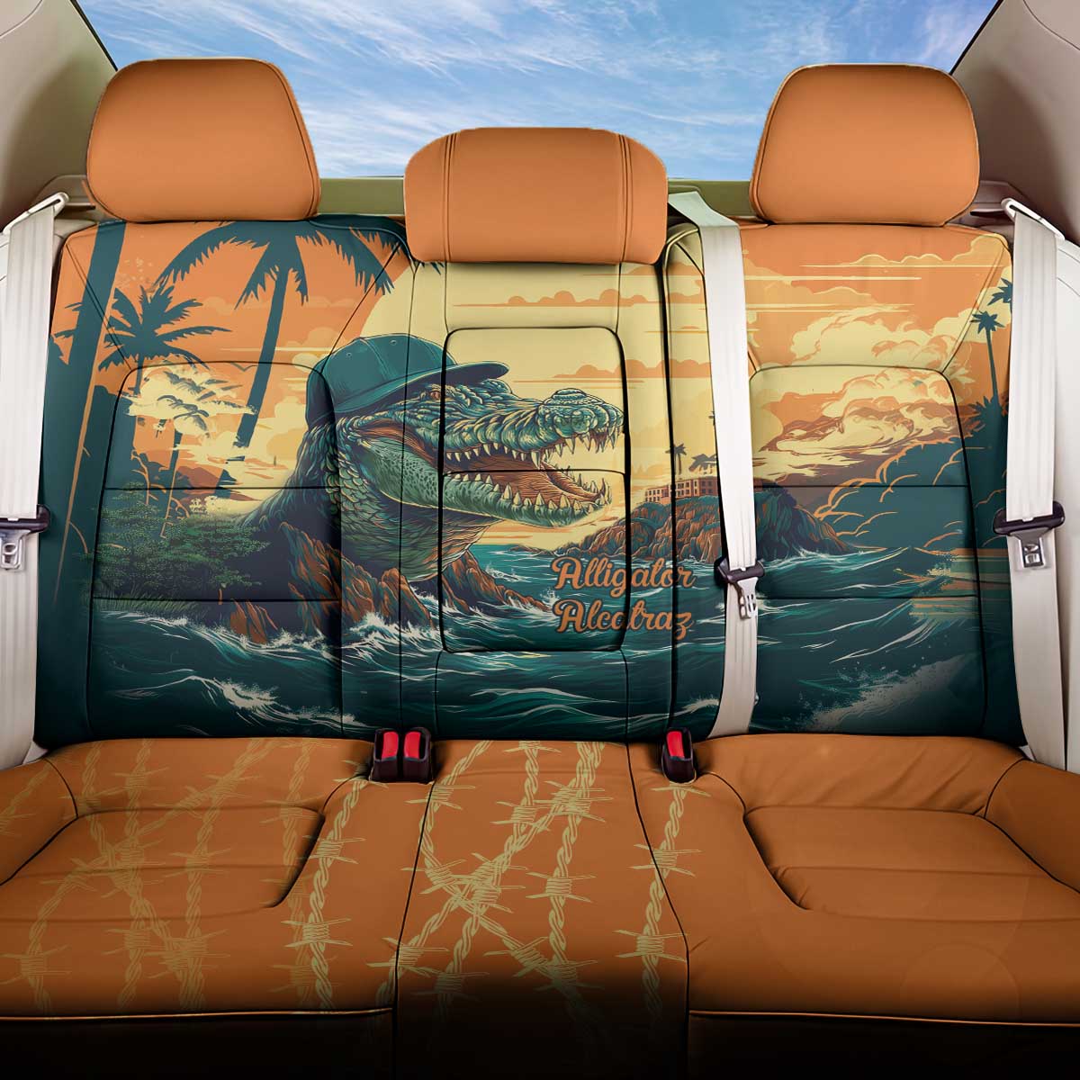 Everglades Alligator Alcatraz Vintage Back Car Seat Cover - Wonder Print Shop