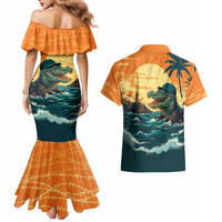Everglades Alligator Alcatraz Vintage Couples Matching Mermaid Dress and Hawaiian Shirt - Wonder Print Shop
