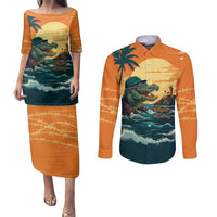 Everglades Alligator Alcatraz Vintage Couples Matching Puletasi and Long Sleeve Button Shirt - Wonder Print Shop