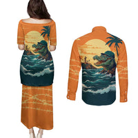 Everglades Alligator Alcatraz Vintage Couples Matching Puletasi and Long Sleeve Button Shirt - Wonder Print Shop